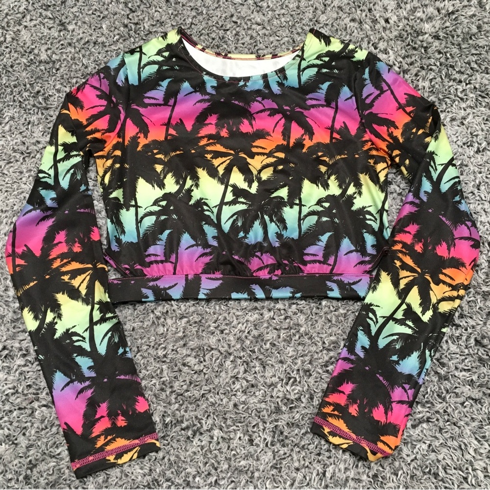 Art Class Girls' XL (14) Long Sleeve Crop Ombre Design Rash Guard Swim Top